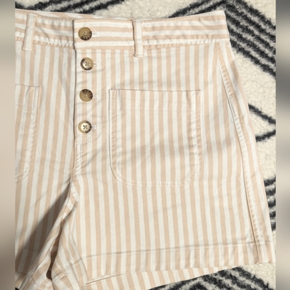 GAP High Waist Striped Shorts Rise 90s Square Pockets Button Fly Railroad Stripe - Picture 3 of 6